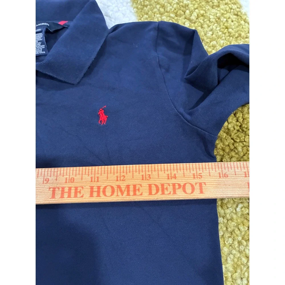 Ralph Lauren Girls Navy Blue Long Sleeve Pleated Polo Dress XL 16 Red Pony Logo